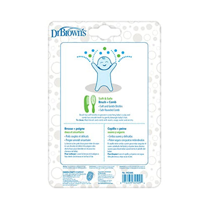 Dr. Brown's Soft and Safe Baby Brush + Comb for gentle hair care and cradle cap prevention, soft bristles, durable wood