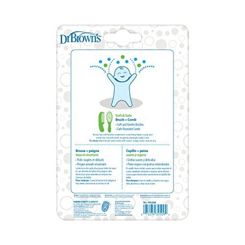 Dr. Brown's Soft and Safe Baby Brush + Comb for gentle hair care and cradle cap prevention, soft bristles, durable wood