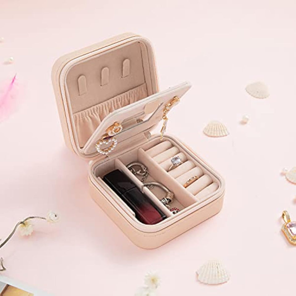 keLofoN small pink jewelry case with mirror travel gift for girls women