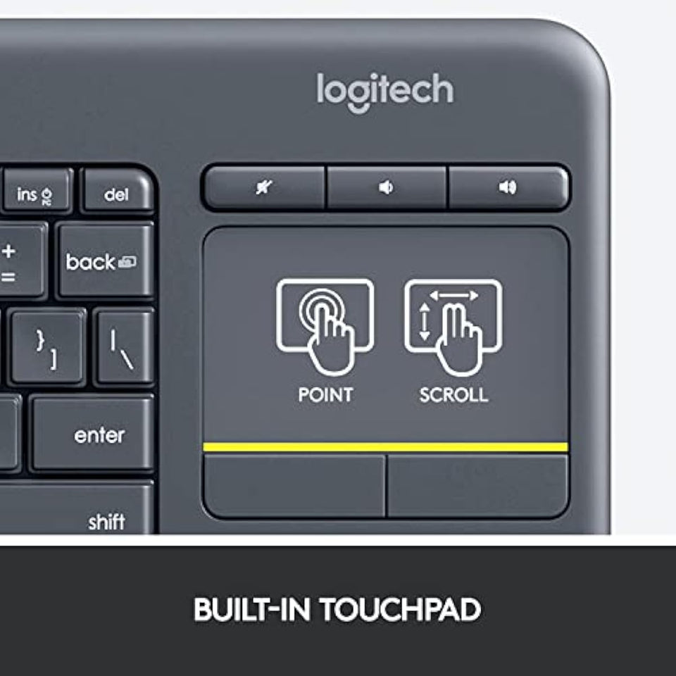 logitech k400 plus wireless touch tv keyboard with easy media control, htpc keyboard for pc-connected tv, android, windows