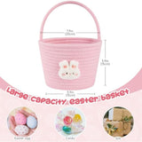 oiahomy pink easter basket with wooden handle for kids, personalized bunny gift basket for boys and girls