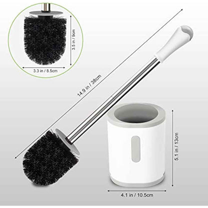 Compact Toilet Brush & Holder, Stainless Steel Handle, Space Saving for Storage, Deep Cleaning, Drip-Proof, Easy to Assemble, Nylon Bristles, White & Grey