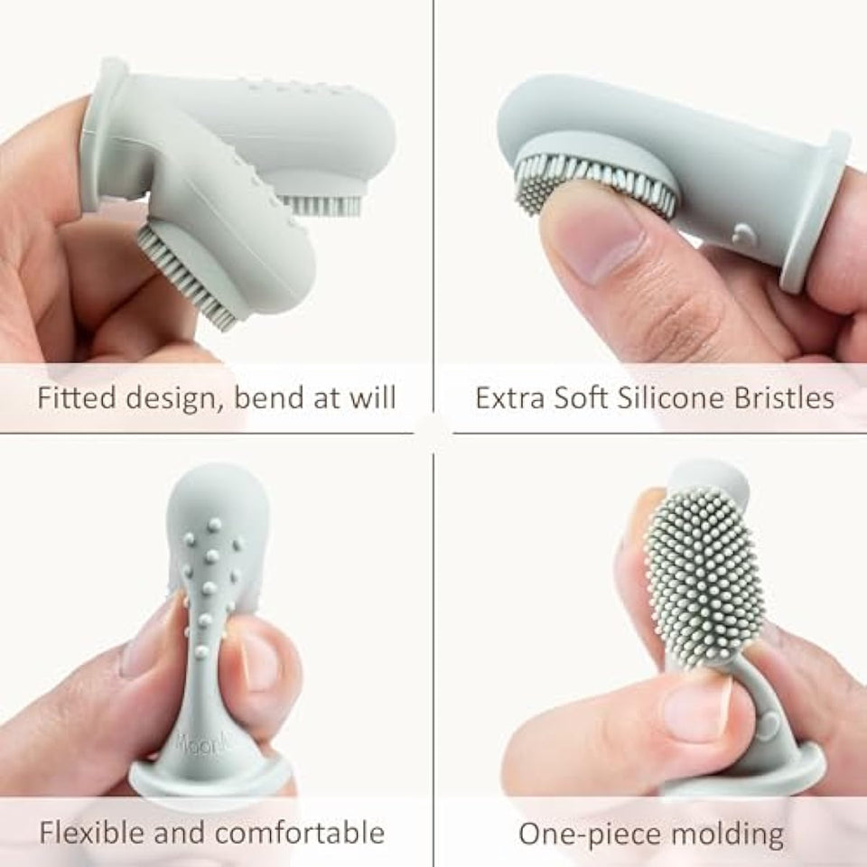 Moonkie Baby Finger Toothbrush Tongue Oral Cleaner Kit for 3 Months +, 3 Pcs, Blush/Pale Mauve/Blush Soft Touch Design