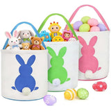 3 pcs canvas bunny print easter egg hunt gift basket with fluffy tails for kids party decoration