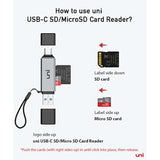 uni high-speed usb c sd card reader, usb 3.0 dual slots, compatible with macbook pro, android galaxy