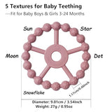 silicone teether ring toys for babies 0-6 months, 3-pack purple pink white