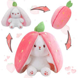 miaodam strawberry bunny reversible cuddle bunny plush zipper transformed rabbit toy