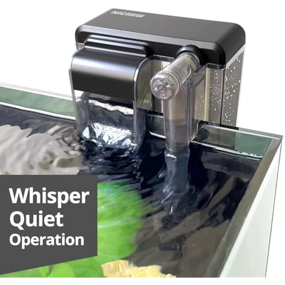 Nicrew Quiet Aquarium HOB Filter for Up to 5 Gallon Aquariums, Adjustable Flow, 42 GPH, 3W