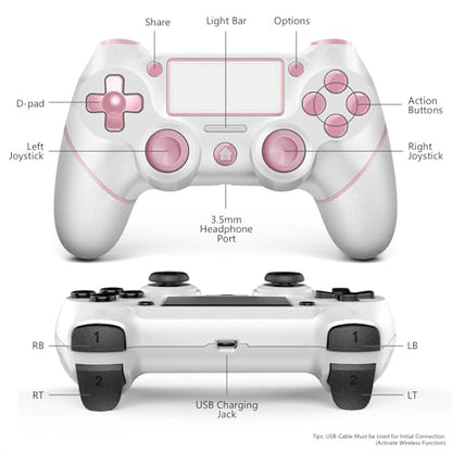 AceGamer 2 Pack wireless controller for PS4/Pro/Slim/PC with non-slip grip and USB-C cable (Pink and White)