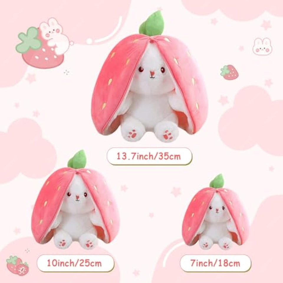 miaodam strawberry bunny reversible cuddle bunny plush zipper transformed rabbit toy