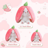 miaodam strawberry bunny reversible cuddle bunny plush zipper transformed rabbit toy