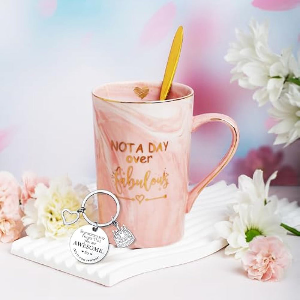 Jumway Not A Day Over Fabulous Ceramic Marble Mug Gifts Set for Women, Birthday Gift Ideas for Her, Friends, Coworkers