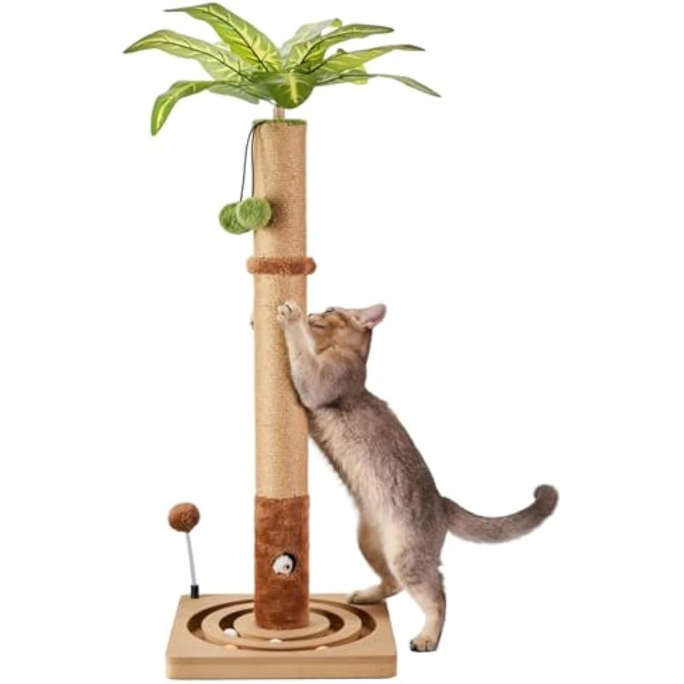 MECOOL 35in tall cat scratching post premium scratch posts with hanging ball and ball track