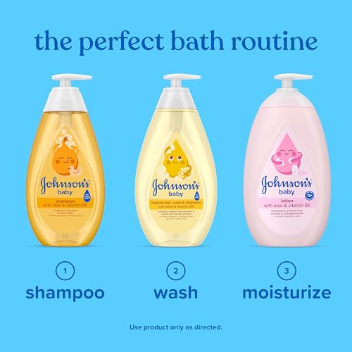johnson's baby shampoo with aloe vera & vitamin b5, tear free, newborn essentials, 20.3 fl oz