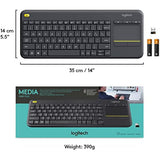 logitech k400 plus wireless touch tv keyboard with easy media control, htpc keyboard for pc-connected tv, android, windows