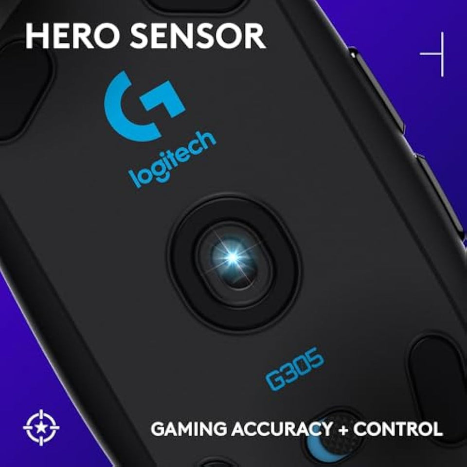 Logitech G305 Lightspeed Wireless Gaming Mouse, Hero Sensor, 12,000 DPI, Lightweight, 6 Buttons, 250h Battery, PC, Mac - Black