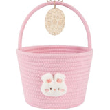 oiahomy pink easter basket with wooden handle for kids, personalized bunny gift basket for boys and girls