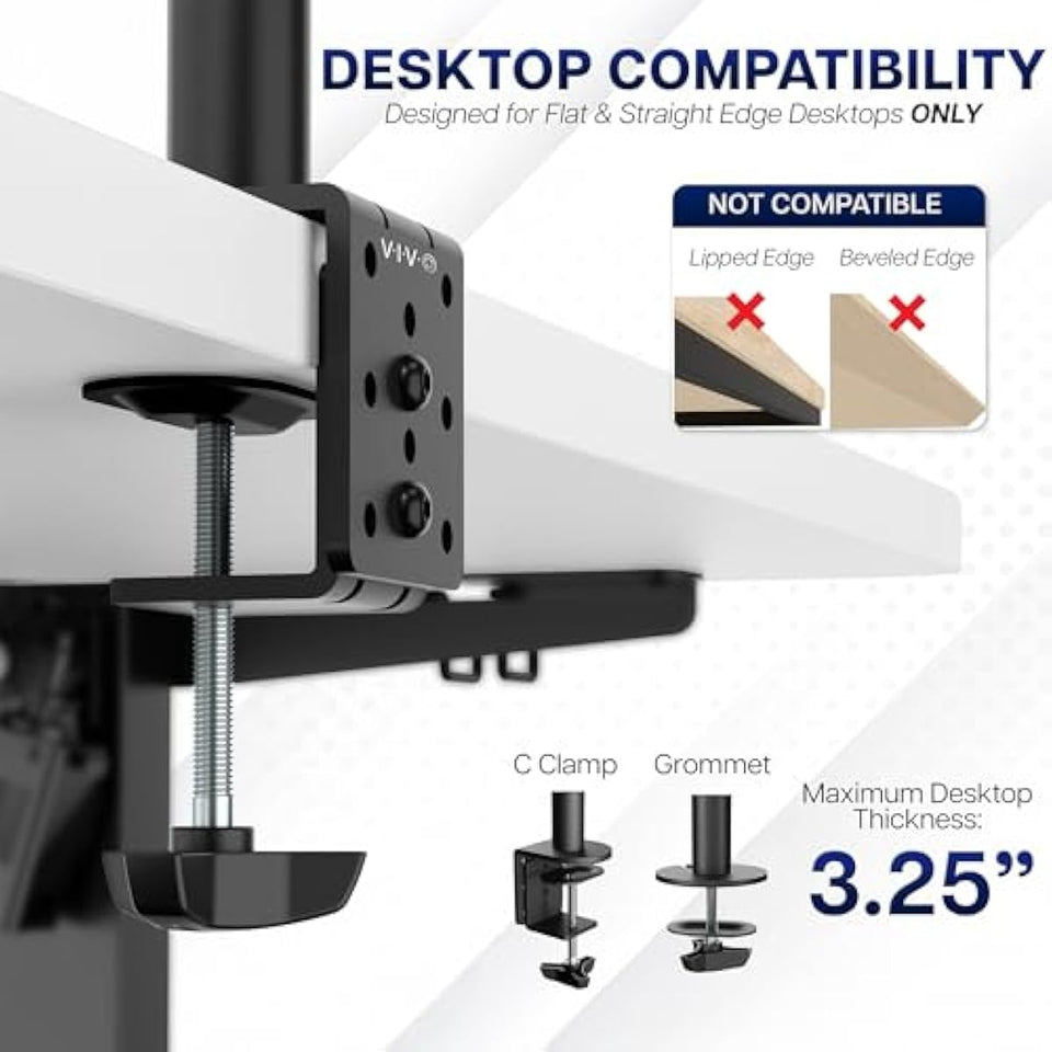 vivo dual monitor desk mount heavy duty fully adjustable steel stand black
