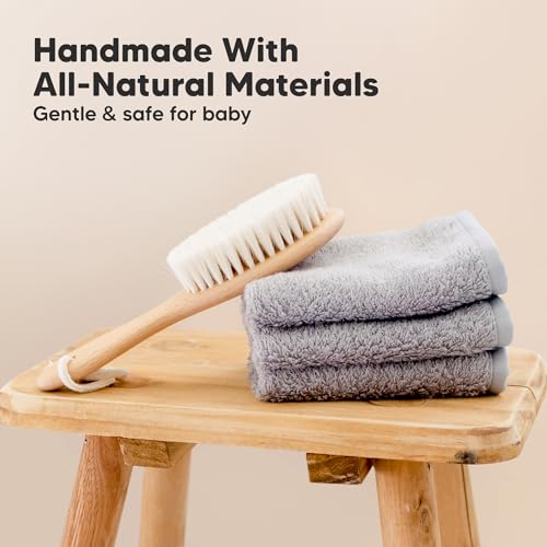 keababies wooden baby hair brush for toddler girls boys cradle cap soft goat bristles walnut regular