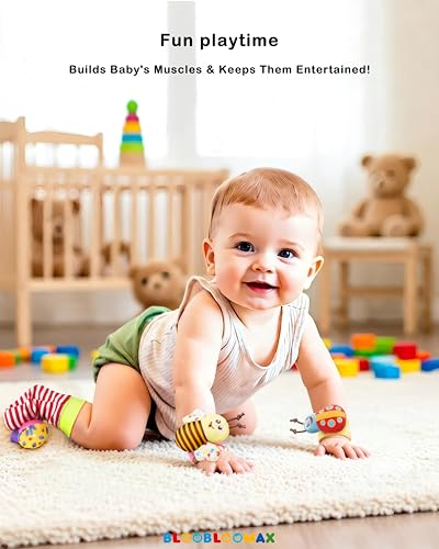 Bloobloomax soft rattle socks and foot finder set for infant girls and boys 0-36 months, baby shower gifts