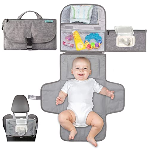 Kopi Baby Portable Diaper Changing Pad - Grey, Classic, 7.35 x 11.5 inches, Foldable, Infant Travel Station Kit, Newborn Gift