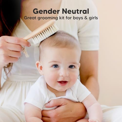 keababies wooden baby hair brush for toddler girls boys cradle cap soft goat bristles walnut regular