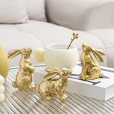 AOMOONOA Resin Gold Easter Bunny Decor Set of 3 Small Rabbit Figurines Antique Gold Finish
