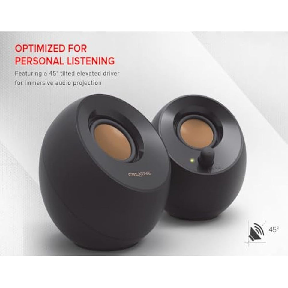creative pebble 2.0 usb-powered desktop speakers with far-field drivers and passive radiators for pcs and laptops in black