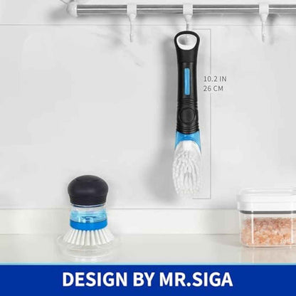 MR.SIGA Soap Dispensing Dish Brush, Kitchen Brush for Pot Pan Sink Cleaning, Black