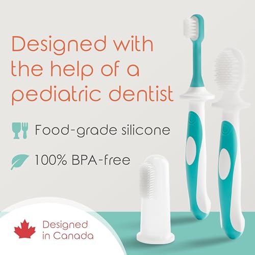 cherish baby care baby toothbrush & toddler toothbrush set (0-2 years) - teal - bpa-free & safety-tested