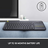 logitech k400 plus wireless touch tv keyboard with easy media control, htpc keyboard for pc-connected tv, android, windows