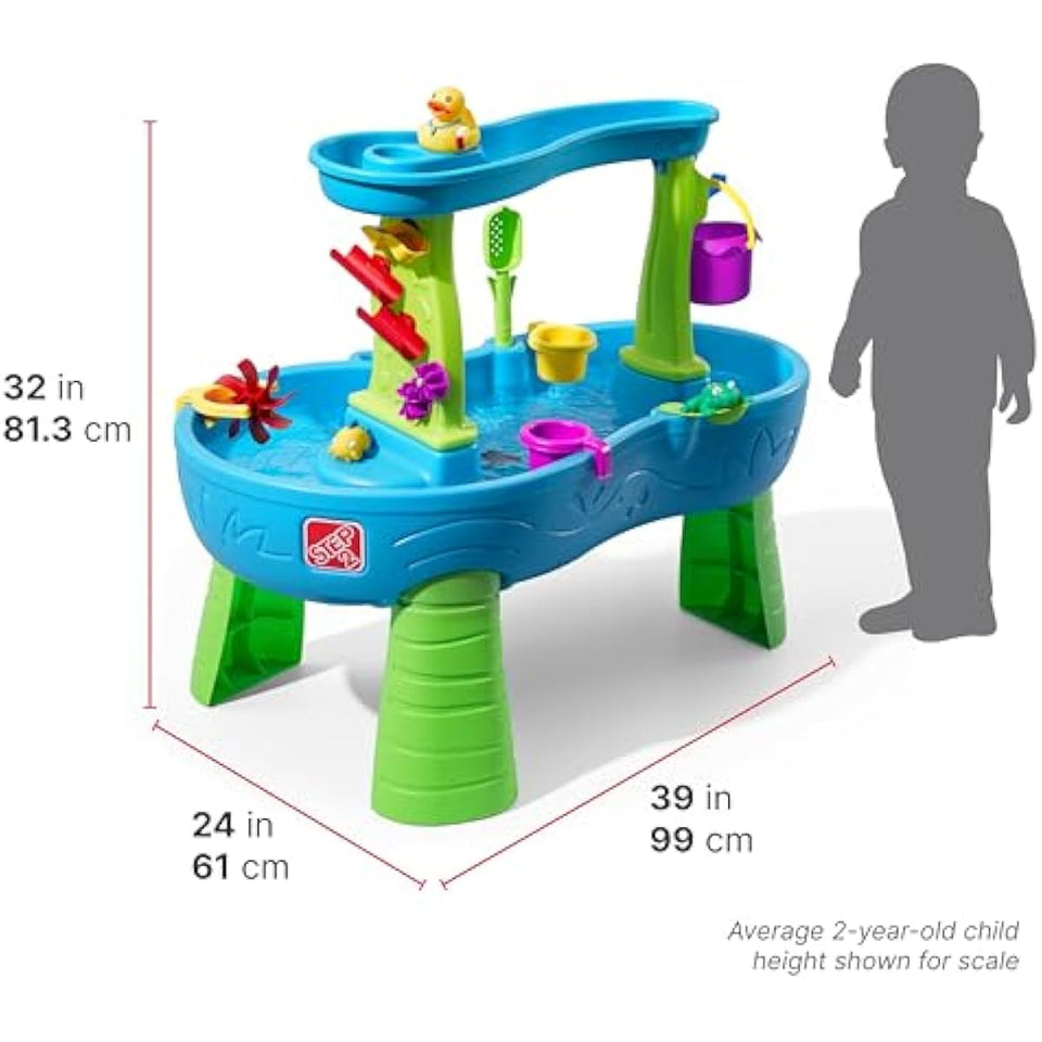 Step2 Rain Showers Splash Pond Water Table, Kids Water and Sand Activity Sensory Playset, Summer Outdoor Toys, 13 Piece Water Toy Accessories, For Toddlers 1.5+ Years Old, Blue & Green