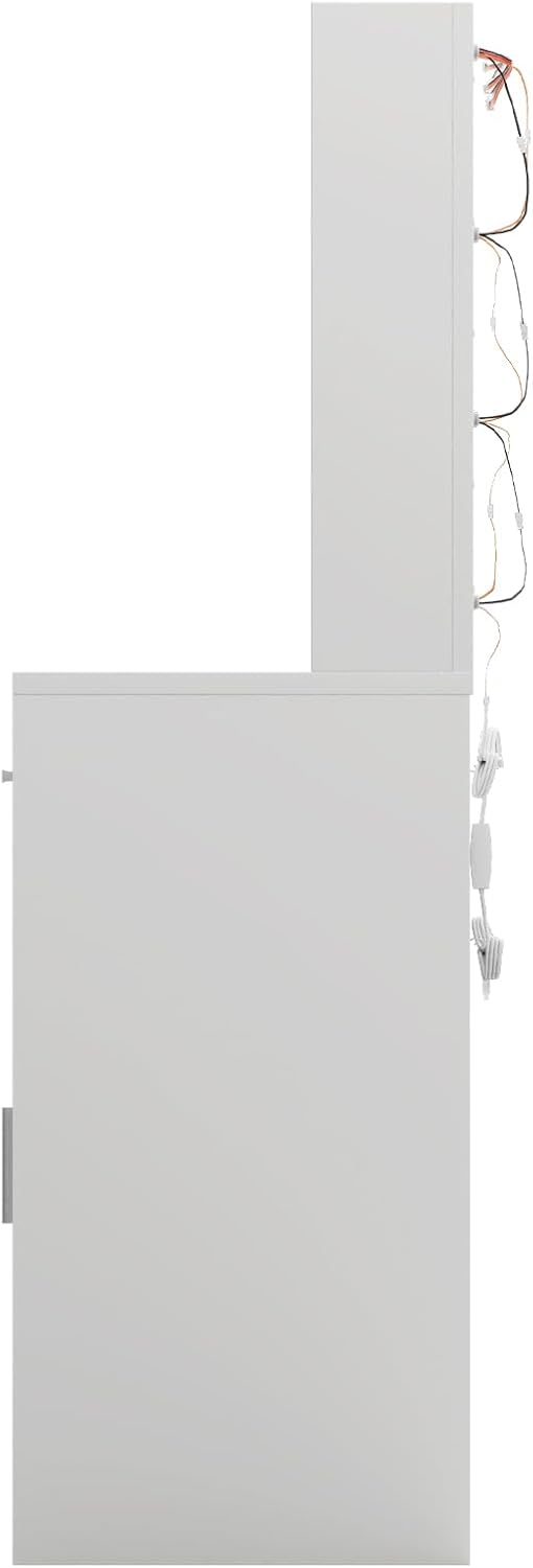 Lighted Makeup Vanity Desk, 35.4“W x 15.7'”D x 54“H, White (with Lights and Mirror, Dimming Function, 2 Drawers and 1 Cabiniet, Open Shelves) by Boahaus