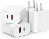 4 Pack USB-C Charger Block with PD 20W USB-C and QC 3.0 USB-A Ports Fast Charging Adapter