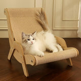 Cat Hammock Chair with A Scratch Pad, Beach Style Lounger for Large Cats, Elevated Cat Beds for Indoor, Pet Rattan Chair