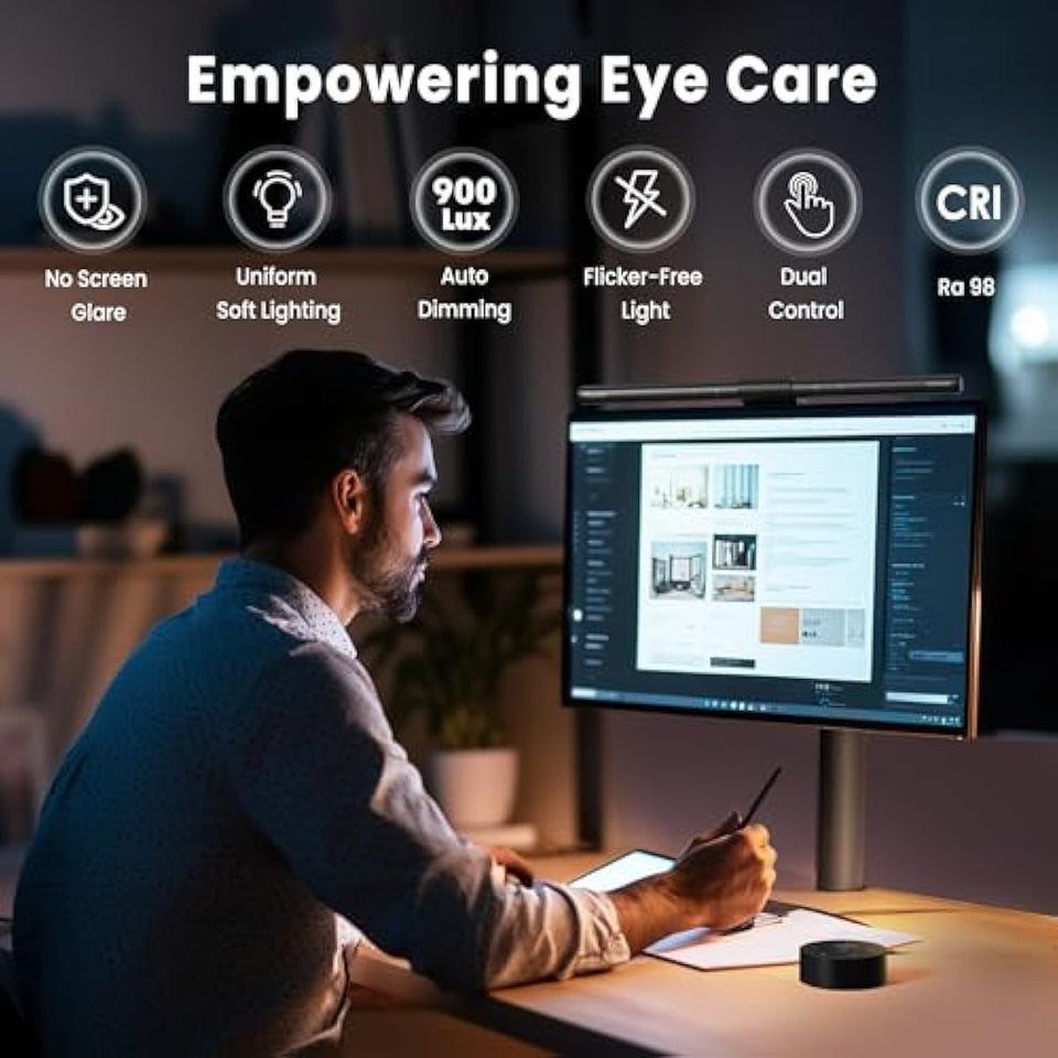 Quntis computer monitor lamp for eye caring with auto-dimming and touch control