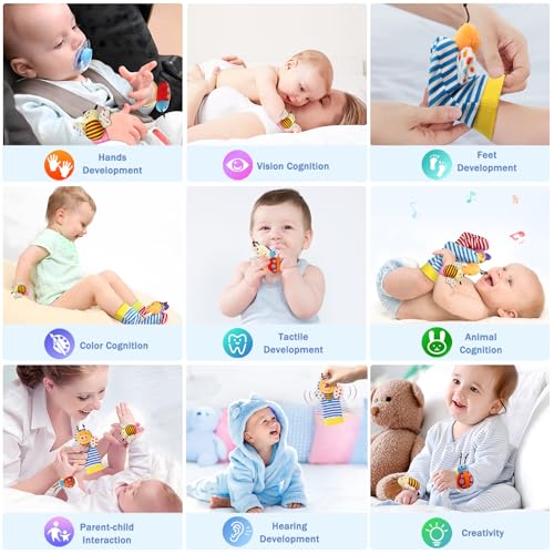 Bloobloomax soft rattle socks and foot finder set for infant girls and boys 0-36 months, baby shower gifts