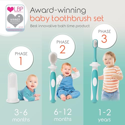 cherish baby care baby toothbrush & toddler toothbrush set (0-2 years) - teal - bpa-free & safety-tested