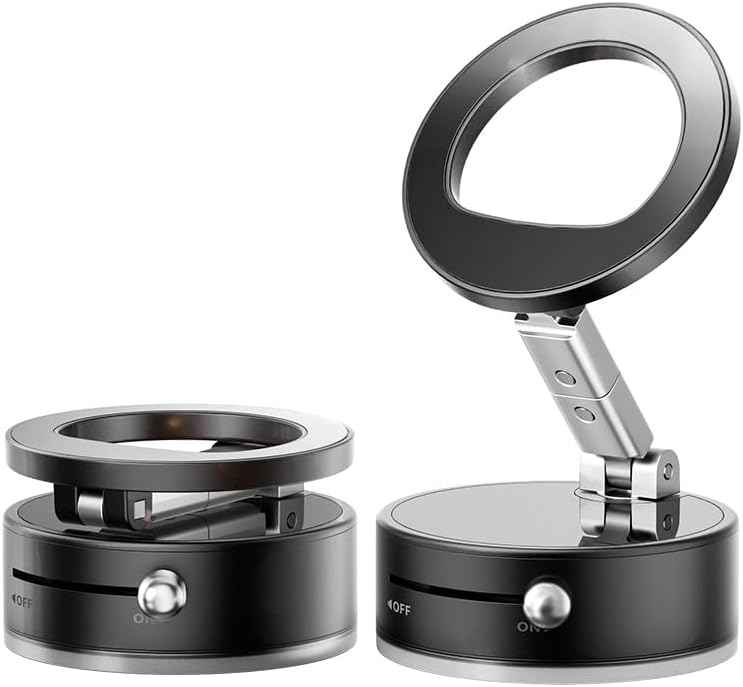 BISART Vacuum Magnetic Car Phone Holder – 360° Rotatable, Reinforced 96LBS Suction Cup Mount Compatible with MagSafe for iPhone & Android, Portable for Car, Gym & Mirror (A7-Black)