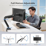 Acer Single Monitor Mount, Fully Adjustable Monitor Arm Fits 17 to 34 Inch Screens, Gas Spring VESA Mount with C-Clamp & Grommet Base, Computer Desk Arm with Tilt Swivel Rotate Supports 4.4-19.8 lbs