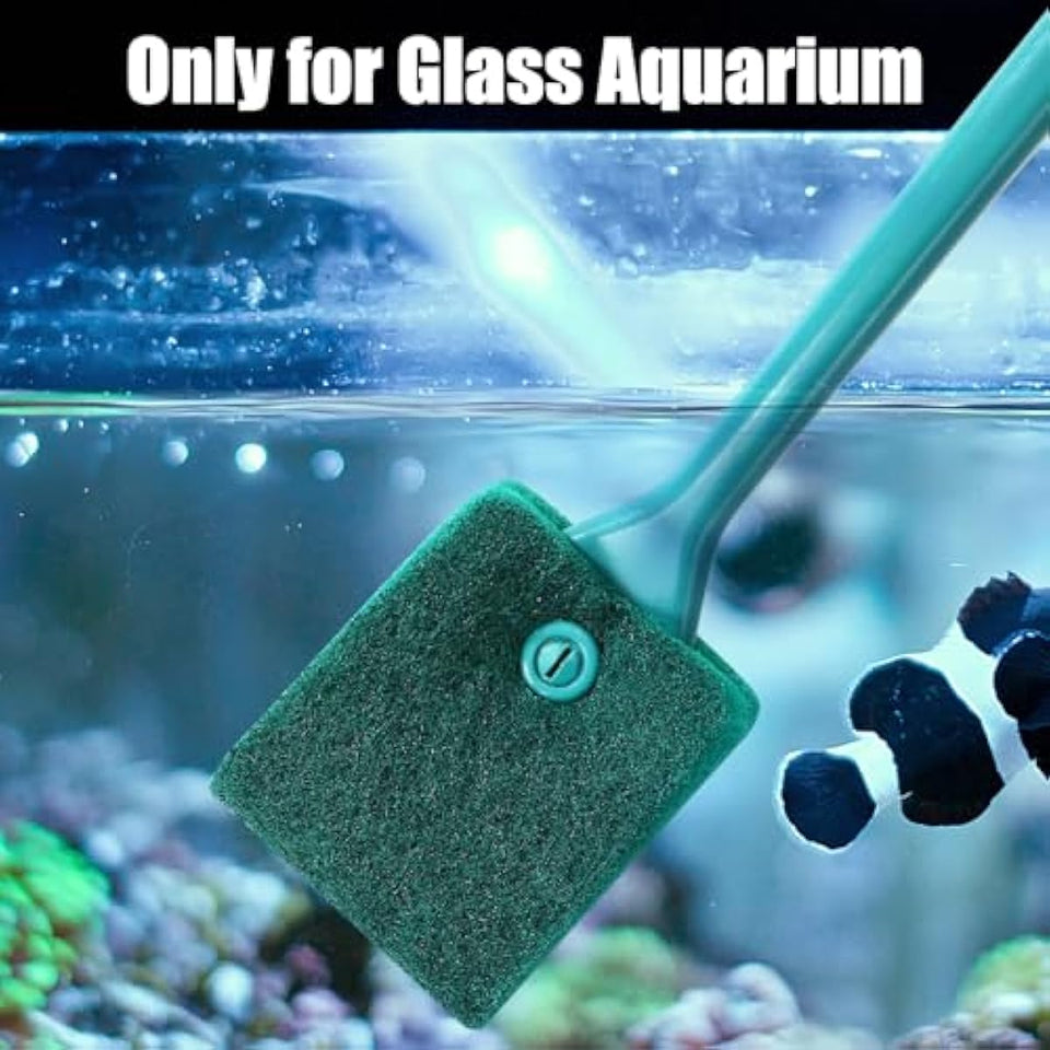 AQUANEAT Aquarium Double Sided Sponge Brush Algae Scraper with Long Handle for Glass Tanks