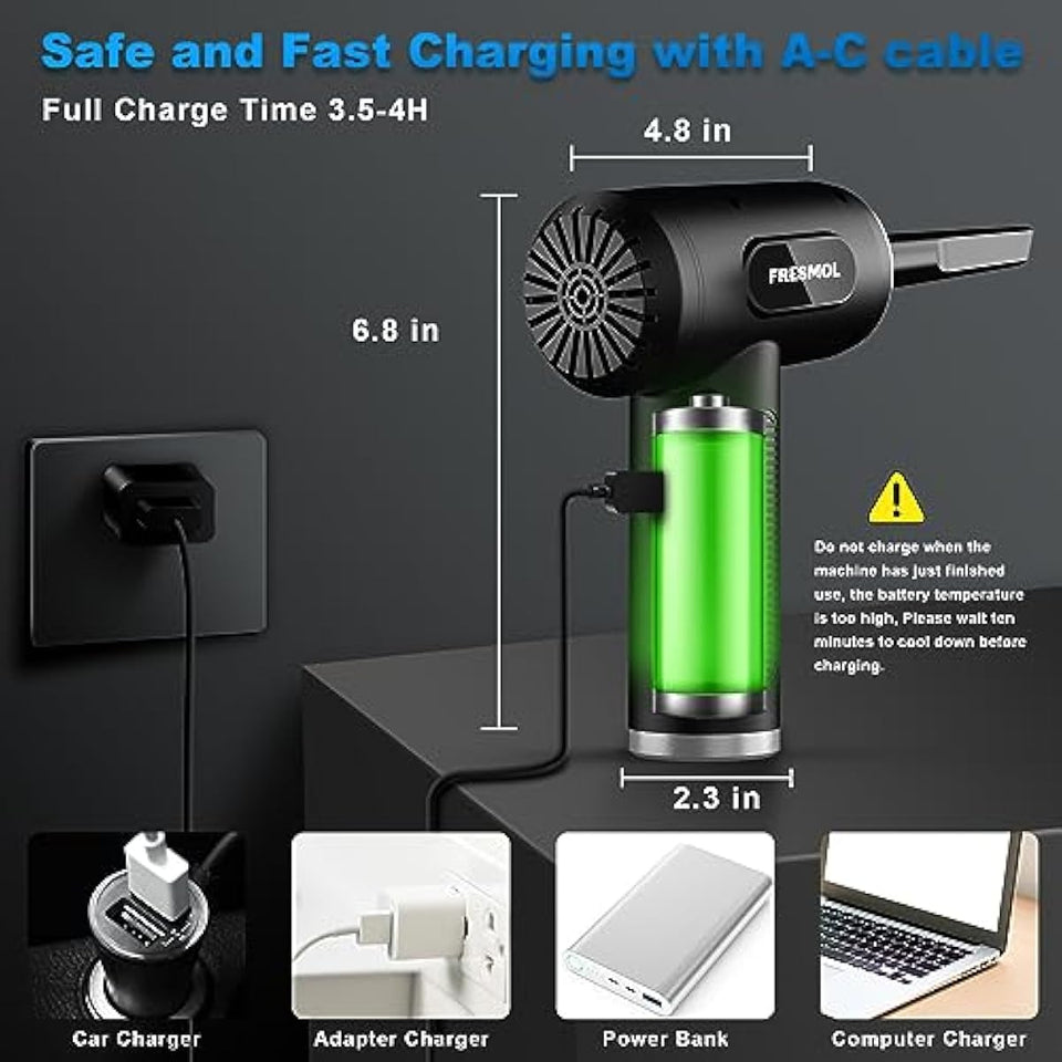 3-gear adjustable electric air duster with led light, rechargeable cordless air blower for keyboard cleaning (black)
