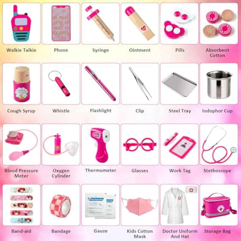 Doctor Kit for Kids Girls, 34 Pcs Kids Doctor Kit for Toddlers 3-5 with Medical Storage Bag & Real Stethoscope, Pretend Play Set for Boys Girls Fun Role Playing Game