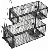 2-Pack Rat Traps Humane Live Mouse Vole Chipmunk Trap Cage for Indoors and Outdoors (Black)