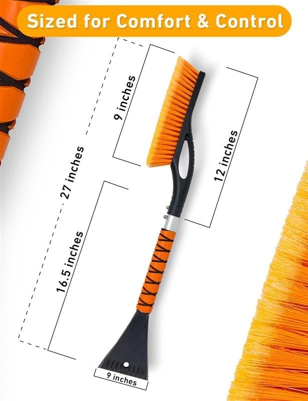 EcoNour 27" Aluminum Ice Scrapers for Car Windshield with Ergonomic Foam Grip Orange