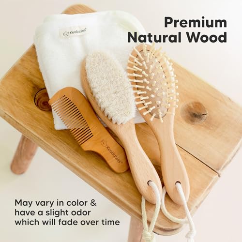 keababies wooden baby hair brush for toddler girls boys cradle cap soft goat bristles walnut regular