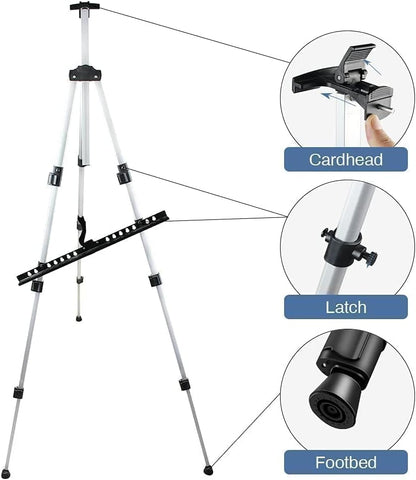 Art Easel Stand for Painting and Sign - RRFTOK Aluminum 66 Inch Metal Tripod Adjustable Portable Easels for Display - Canvas Stand for Table Top Floor Drawing for Artists Adult Holder or Teen