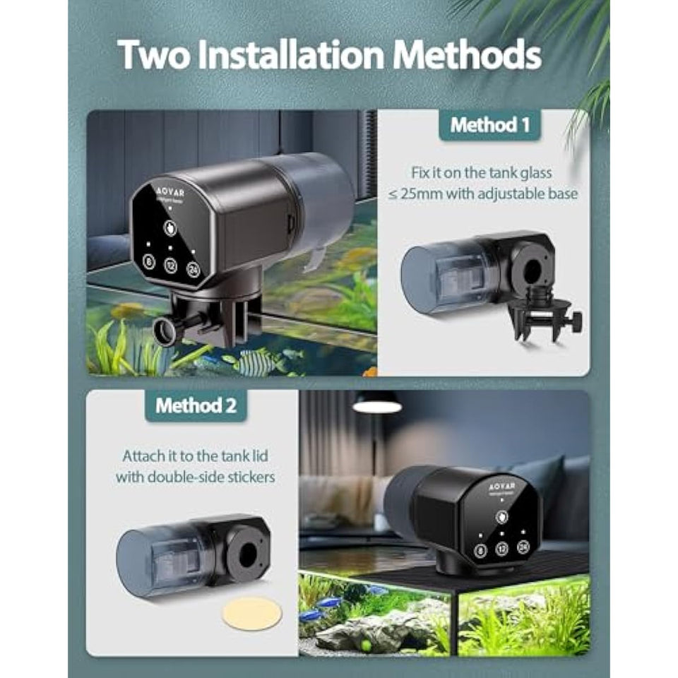 Automatic Fish Feeder for Small Aquariums: 200ml Large Capacity Auto Feeders with Battery Timer for Betta Koi and Turtles
