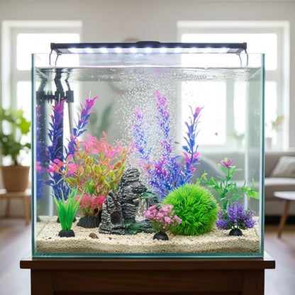Ameliade Aquarium Artificial Plastic Plants Decorations and Rock Cave Decor Set Goldfish Betta Fish Tank Accessories Small Large Fish Bowl Ornaments