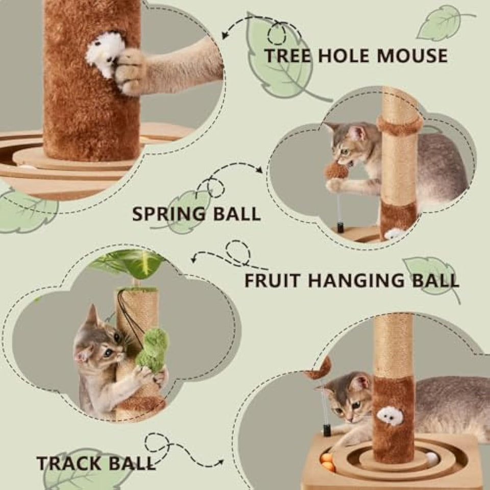 MECOOL 35in tall cat scratching post premium scratch posts with hanging ball and ball track